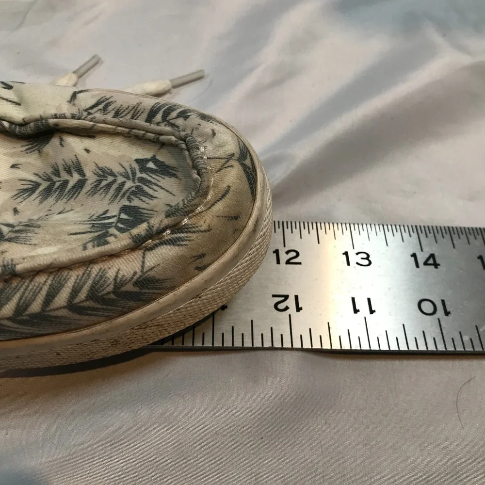 Tretorn Motto Palm Leaf Print Boat‎ Shoes Mens 10 Cream Grey Textile MTMOTTO4